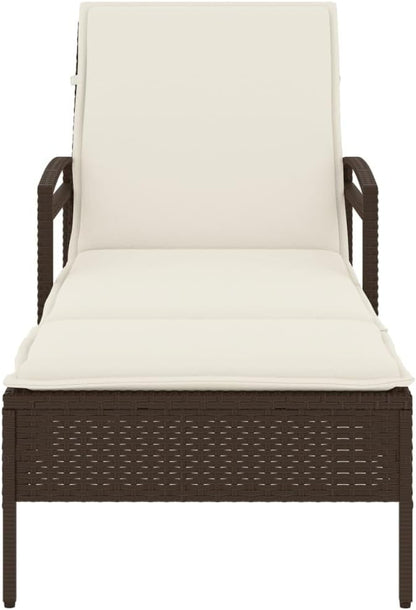 Sun Lounger with Cushion, Poly Rattan, Brown, 63 x 200 x 81 cm, Garden Lounger, Outdoor Pool Lounger, Sun Lounger, Garden Lounger, Beach Chair, 368300 - QUORE