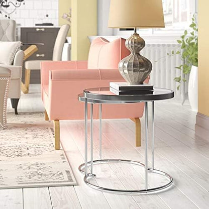 ASPECT Visio Set van 2 ronde Nesting Tafelblad, Spiegel/Chroom, 50x50x50 cm