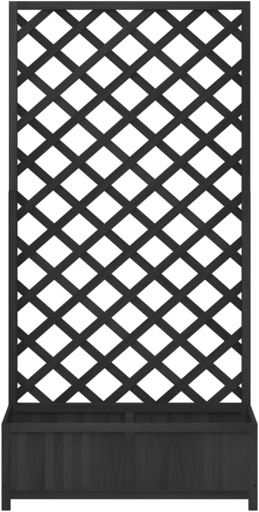 Flower Box with Black Trellis Made of Solid Pine Wood for Climbing Plants, Flower Box for Garden and Patio with Integrated Stand for Roses and Vines, Durable Structure - QUORE