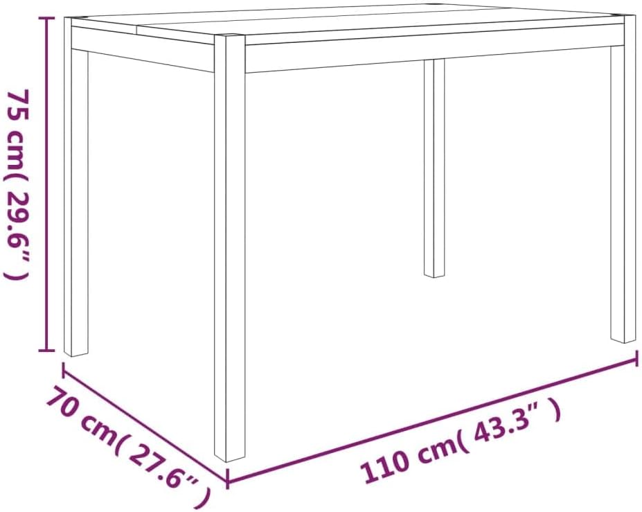 vidaXL Dining table 110x70x75 cm solid acacia wood