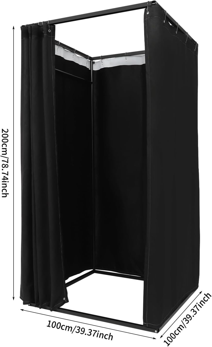 OUKANING Mobiele kleedcabine, vrijstaand, 100 x 100 x 200 cm, draagbare staande kleedruimte, inkijkbescherming voor kledingwinkelcentra, kantoor, tuin, outdoor, zwart - QUORE