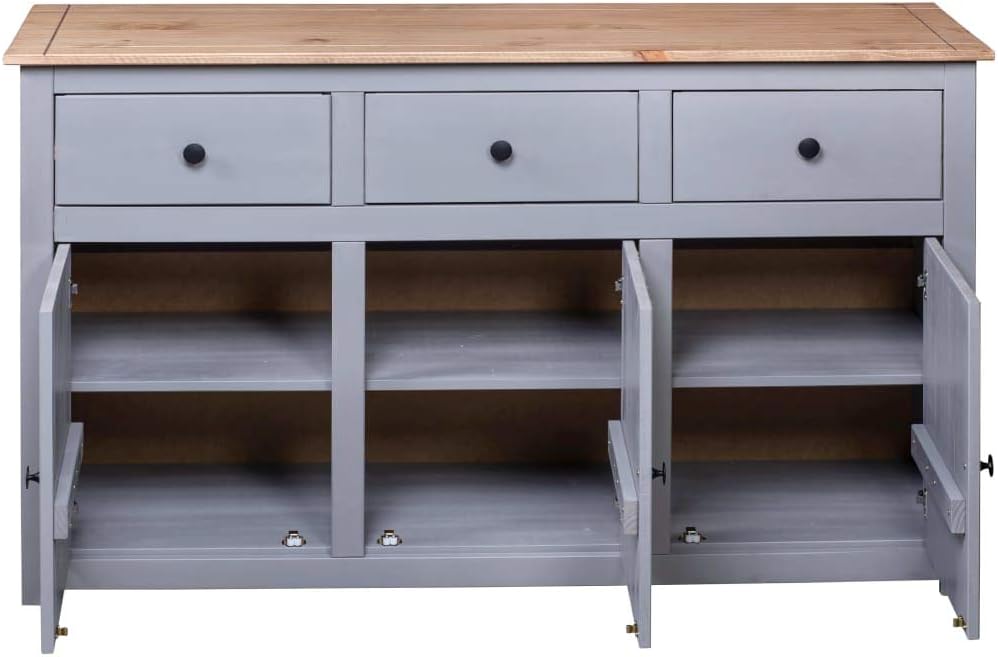 Festnight Dresser Chest of drawers Side cabinet Multifunctional cabinet Dresser Cabinet 135 x 40 x 80 cm Solid Wood Panama-Pine Gray - QUORE