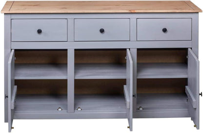 Festnight Dresser Chest of drawers Side cabinet Multifunctional cabinet Dresser Cabinet 135 x 40 x 80 cm Solid Wood Panama-Pine Gray - QUORE