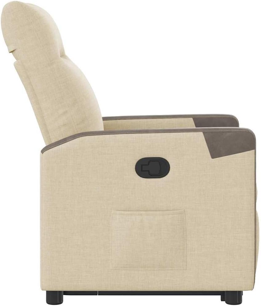 Relaxstoel met opstahulp, crème, stof, tv-stoel met ligfunctie, enkele ligstoel, relaxstoel voor woonkamer, slaapkamer, handmatig kantelsysteemmA11