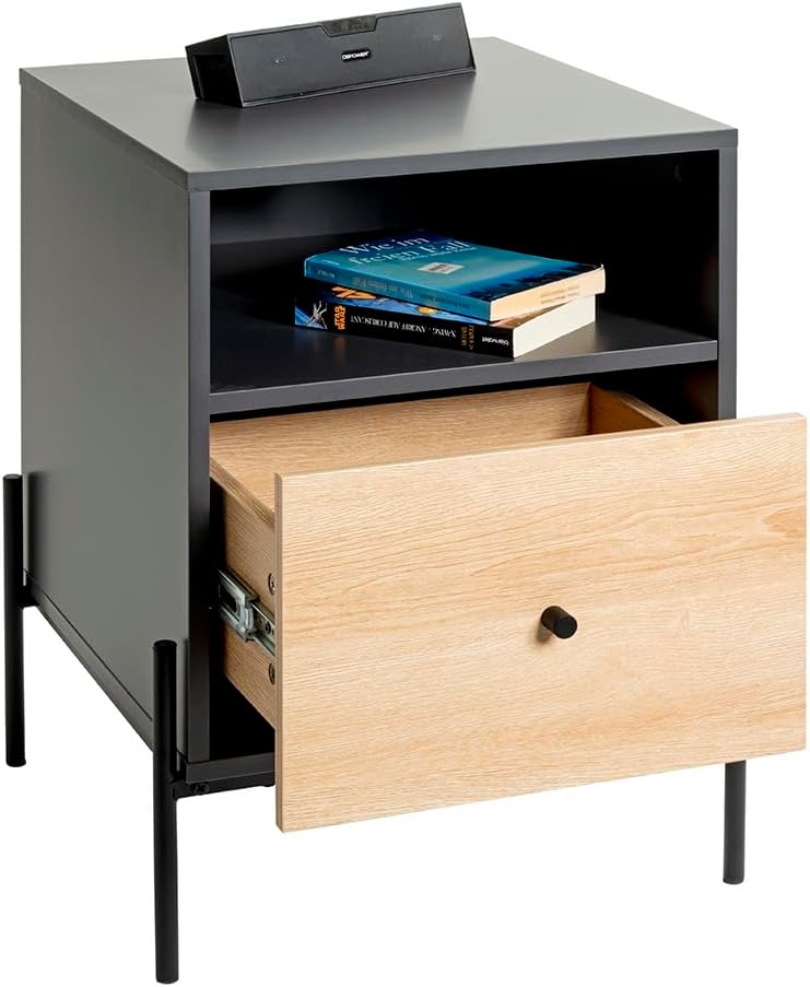 HAKU Consoletafel, antraciet, eiken, zwart, MDF, metaal, afmetingen: B 45 x H 60 x D 47 cm, stijl: modern