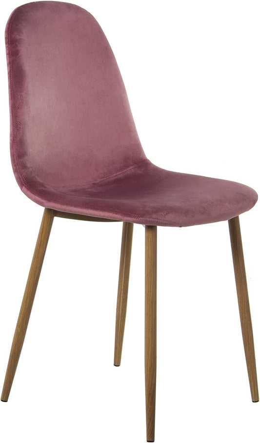 DRW Set van 4 stoelen van hout en metaal, bekleding in roze, 44,5 x 47 x 89 cm, zithoogte 47 cm
