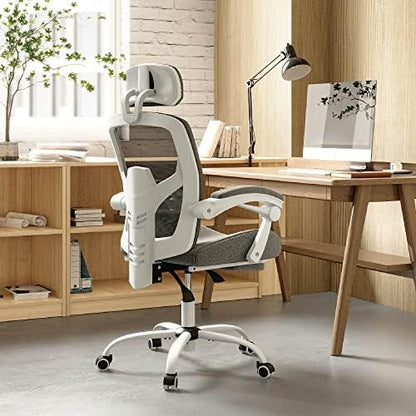 Sweetcrispy Bureau-computer-bureaustoel, gamingstoelen voor volwassenen, high-back mesh rolling draaibare rugleuningstoelen met wielen, comfortabele lendensteun, comfortabele armen, grijs
