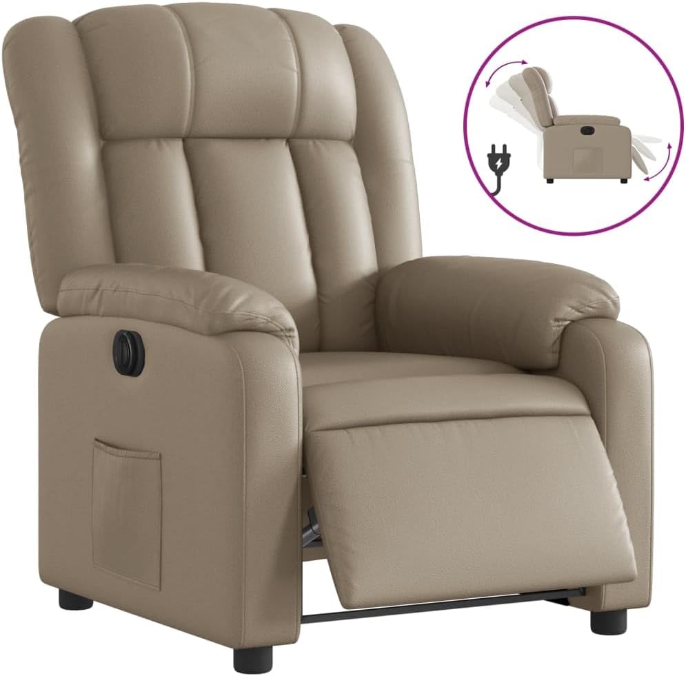 Electric reclining chair with reclining function and 135° tilt, comfortable TV chair with automatic control, faux leather upholstery, side pocket and stable wood-metal