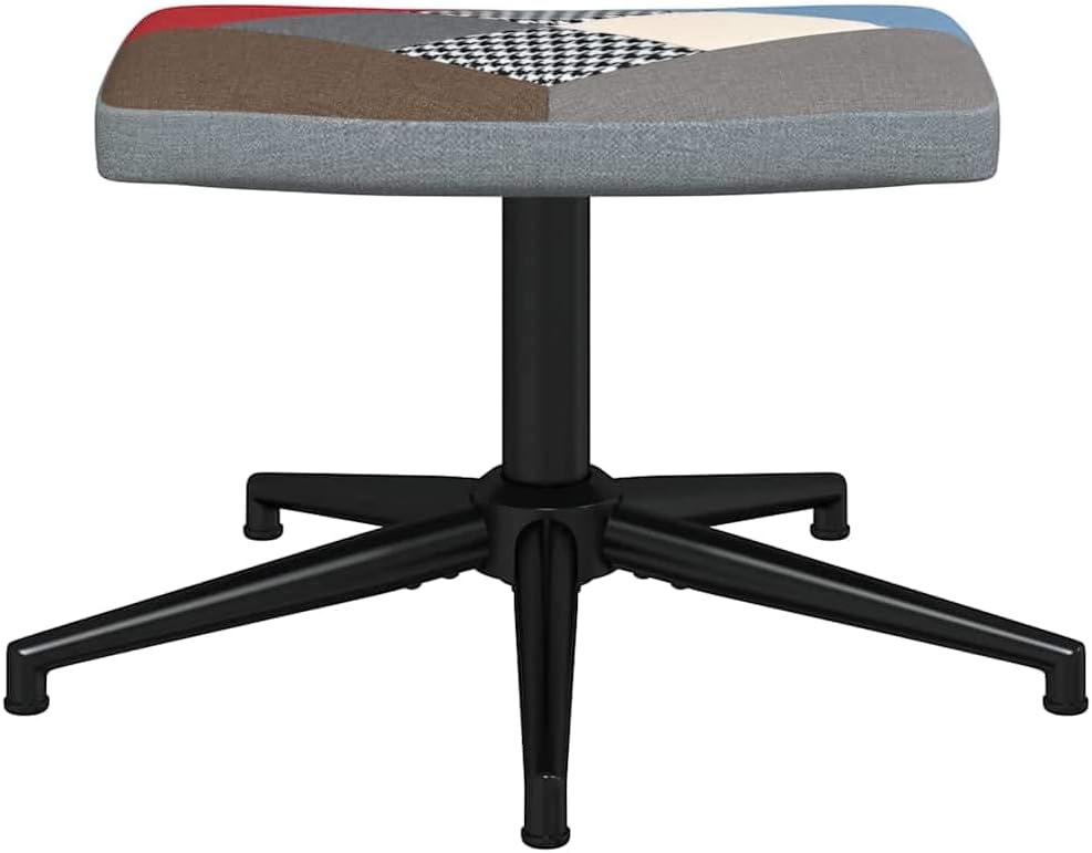 Relaxstoel Met Poef – Fauteuil – Draaistoel – Leunstoel – Lounge Stoel – Patchwork Ontwerp – 360 Graden Draaibaar – Comfortabel Schuimrubber – Stalen Frame