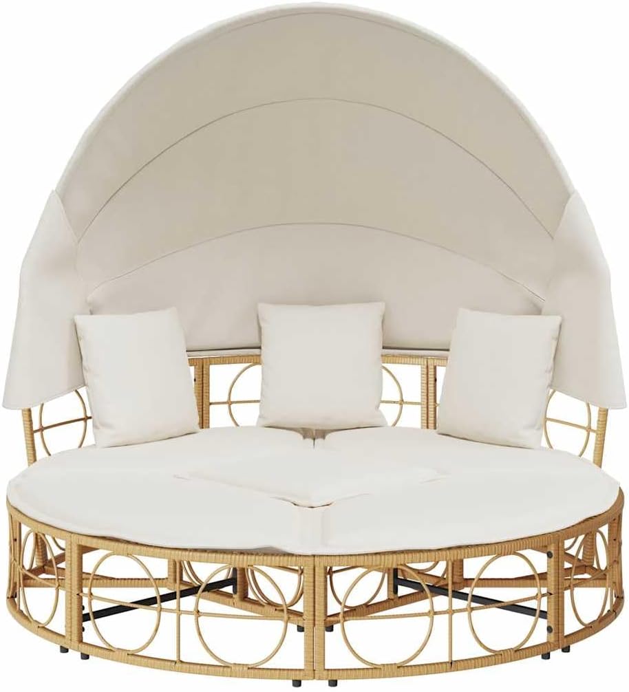 Zonnebed – Ligbed Buiten – Outdoor Ligstoel – Relaxstoel Tuin – Loungestoel Balkon – Polyrotan – Met Luifel – Comfortabele Kussens – Weerbestendig