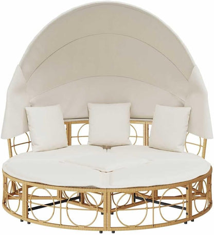 Zonnebed – Ligbed Buiten – Outdoor Ligstoel – Relaxstoel Tuin – Loungestoel Balkon – Polyrotan – Met Luifel – Comfortabele Kussens – Weerbestendig