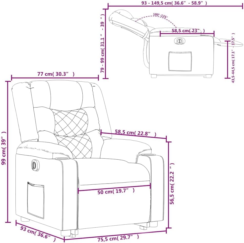 Elektrische Sta-Op Stoel – Sta-Op Fauteuil – Verstelbare Relaxstoel – Elektrische Relaxfauteuil – Lederen Sta-Op Stoel – Elektrische Liftfunctie – Verstelbare Rugleuning tot 135°