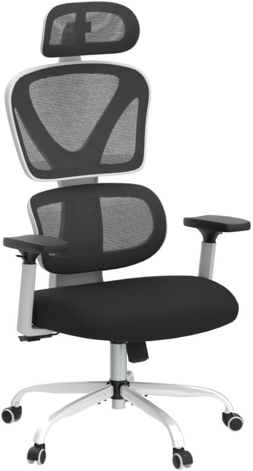 KERDOM KD9070 Bureaustoel Ergonomische bureaustoel met verstelbare hoofdsteun Armleuningen Lendensteun tegen rugpijn Bureaustoel 150kg/330LB laadbalk,55 * 25 * 55,wit
