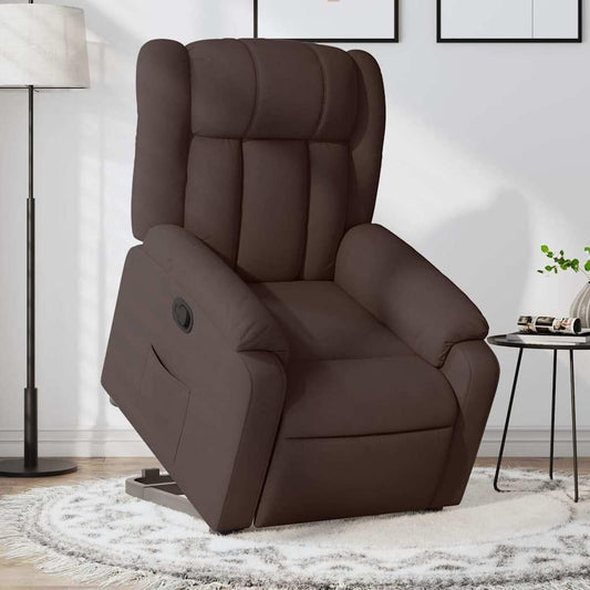 Relaxstoel Met Opstahulp – Elektrische Tv-Stoel – Loungezetel – Ligstoel – Relaxfauteuil – Handmatige Ligfunctie – Donkerbruin Stof – Draagvermogen 110 Kg