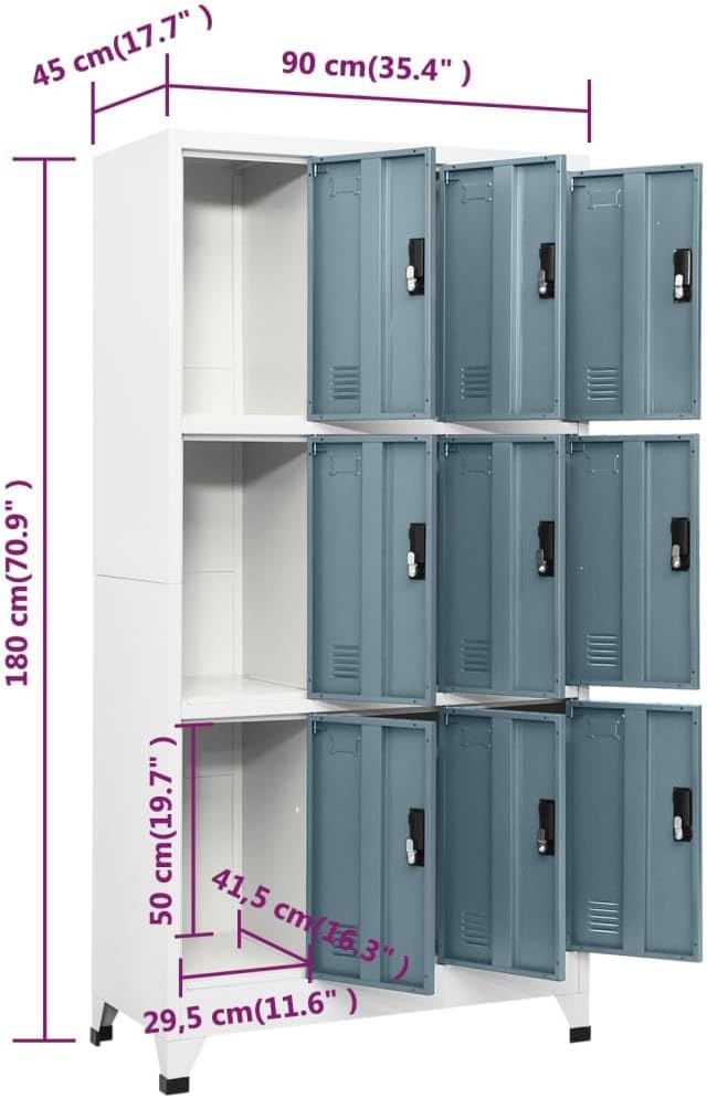 Lockerkast – Lockerkasten – Opbergkast – Kast – Archiefkast – Stalen Behuizing – Afsluitbare Deuren – 90x45x180 cm – Lichtgrijs en Donkergrijs
