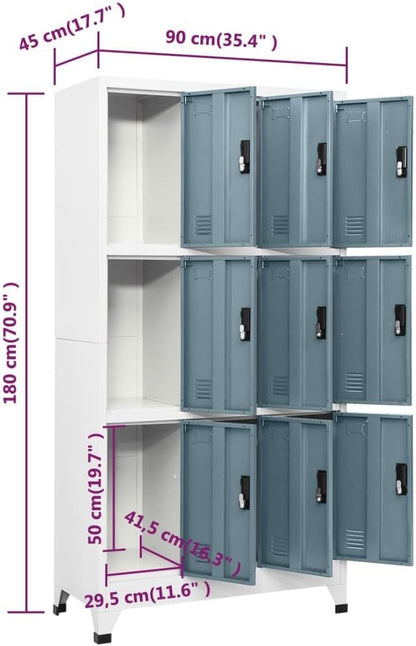 Lockerkast – Lockerkasten – Opbergkast – Kast – Archiefkast – Stalen Behuizing – Afsluitbare Deuren – 90x45x180 cm – Lichtgrijs en Donkergrijs
