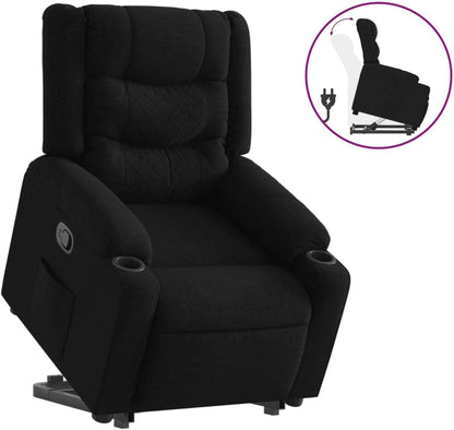 Relaxstoel Met Opstahulp – Zwarte Stoffen Tv-Stoel – Ligstoel – Relaxfauteuil – Enkel Ligstoel – Elektrische Opstahulp – Handmatig Kantelsysteem