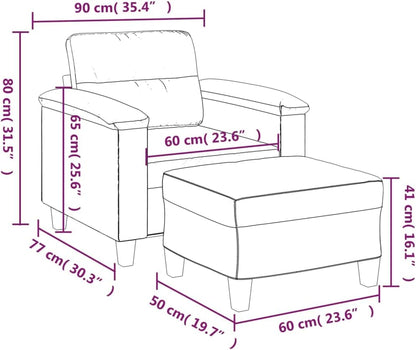Fauteuil met kruk crème 60 cm microvezelweefsel gestoffeerde stoel relaxstoel met dik gevoerde zitting en robuust frame voor woonkamer en ontspanning