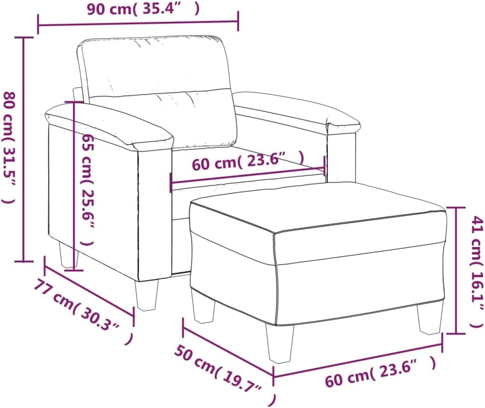 Fauteuil met Kruk – Loungestoel – Moderne Stoel – Armleuningstoel – Leesstoel – Zwart – Microvezelweefsel – Compact 60 cm – Comfortabel met Voetenbank
