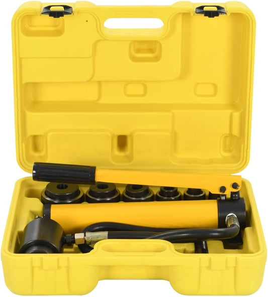 Hydraulische Pons- En Krimptang – Krimptang Set – Pons Tang – Metaalbewerking Tang – Staal Pons Gereedschap – Hoogwaardig Staal – Met 6 Adapters en Draagkoffer