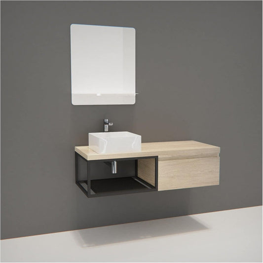Bathroom furniture, wood and metal, for hanging, 120 cm + washbasin + mirror - QUORE