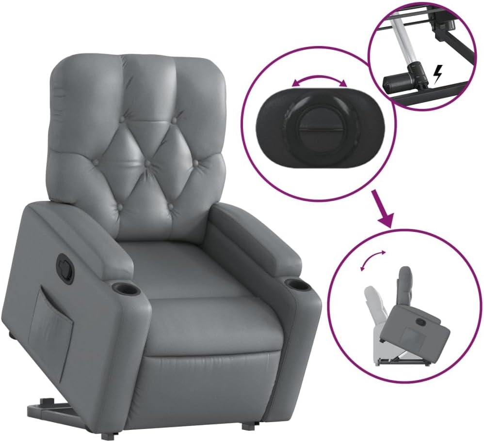 Relaxfauteuil – Elektrische Liftstoel – Verstelbare Fauteuil – Relaxstoel – Loungestoel – Automatische Liftfunctie – Hoogwaardig Kunstleer – Grijs