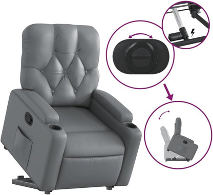 Relaxfauteuil – Elektrische Liftstoel – Verstelbare Fauteuil – Relaxstoel – Loungestoel – Automatische Liftfunctie – Hoogwaardig Kunstleer – Grijs