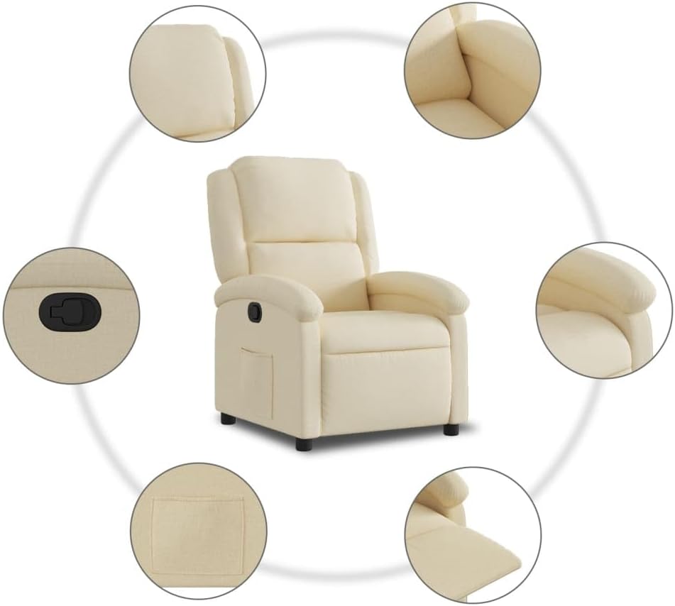 vidaXL Fauteuil verstelbaar stof crèmekleurig, relaxfauteuil, relaxstoel, armstoel, leunstoel, luie stoel, tv stoel, standenstoel, fauteuil stoel