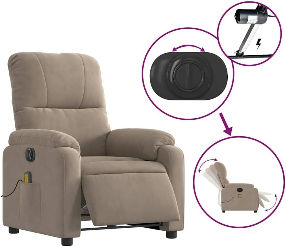 Massagestoel – Elektrische Massagestoel – Relaxstoel – Televisiestoel – Ligstoel – 6-Punts Vibratiemassage – Microvezelweefsel Taupe
