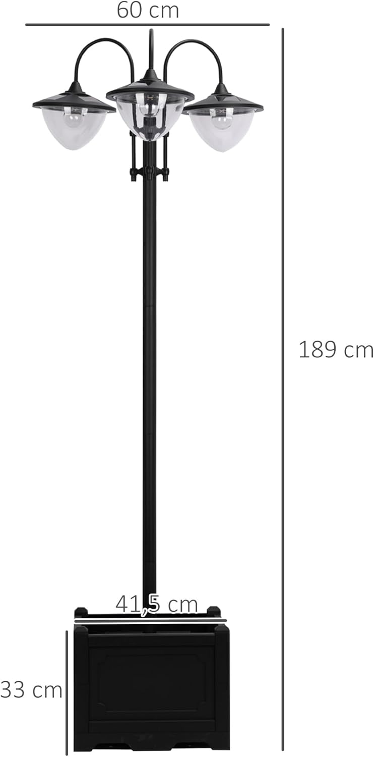 Solar Tuinlamp – Solar Buitenlicht – Solar LED Lamp – Solar Tuinverlichting – Driekoppige Lamp Met Bloempotvoet – Waterdicht – Roestvrij Staal – 60x55x189 cm