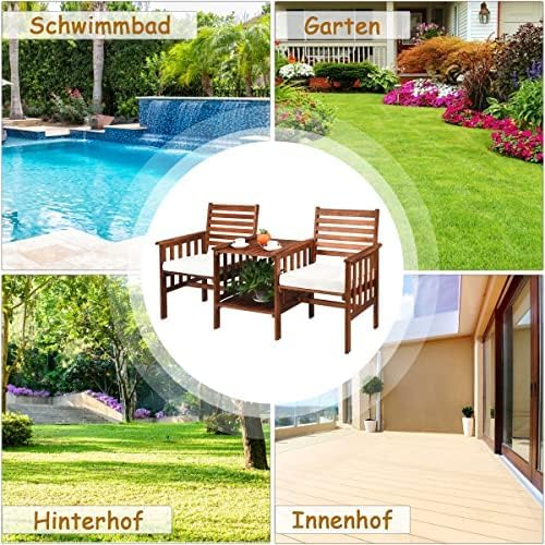Generisch 70605OP-WH Tuinbank, acaciahout, polyester, spons, naturel, 165 x 65 x 88 cm