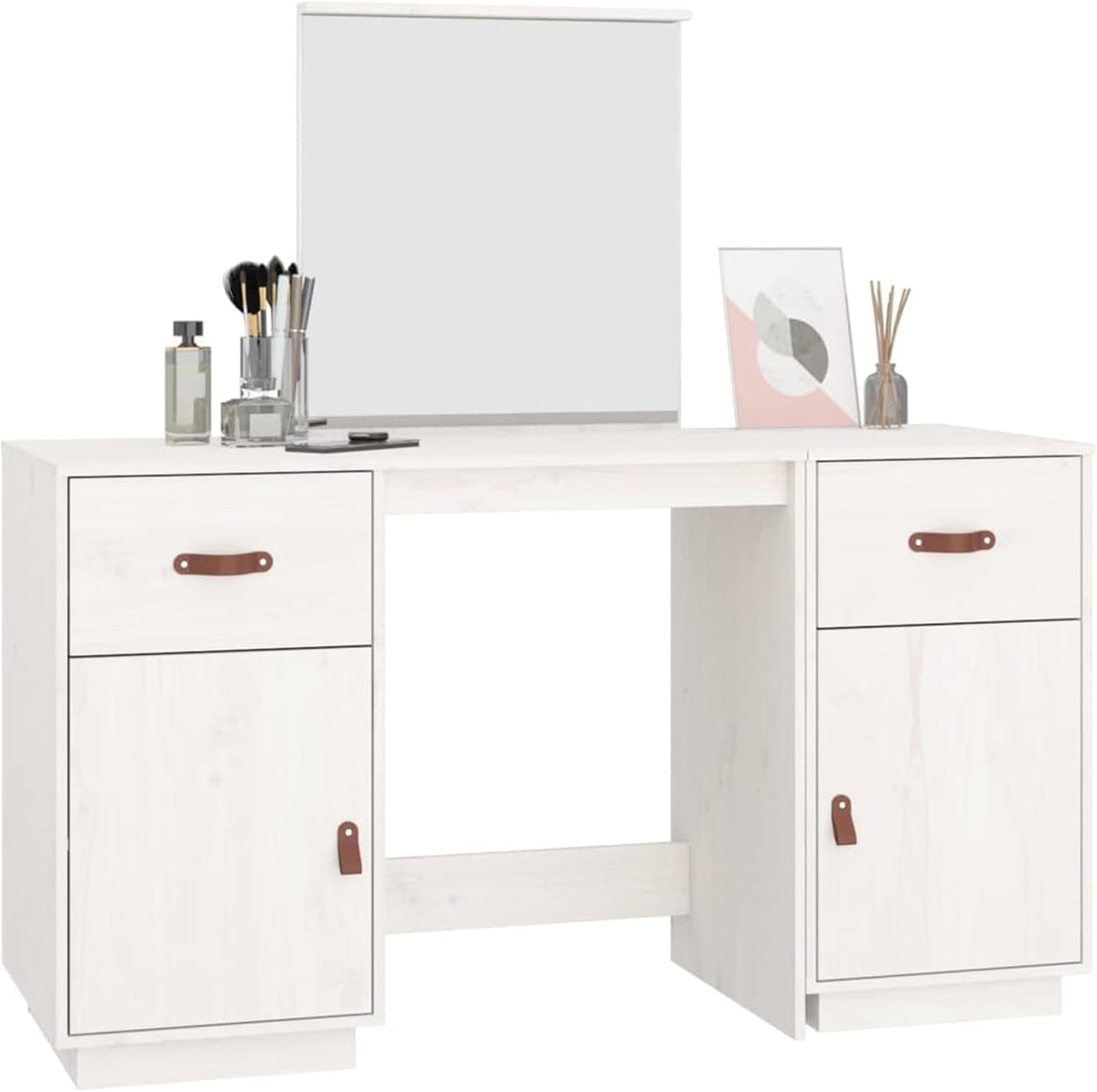 Tidyard Dressing table with mirror, dressing table, chest of drawers, dressing table, vanity table, makeup mirror, bedroom, solid pine, white - QUORE