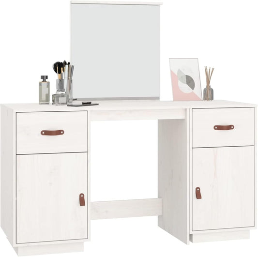 Tidyard Dressing table with mirror, dressing table, chest of drawers, dressing table, vanity table, makeup mirror, bedroom, solid pine, white - QUORE