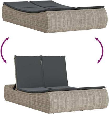 Outdoor Lounger with Padded Cushions and Adjustable Backrest, 3 Positions, Durable and Washable Synthetic Rattan, for Garden or Patio - QUORE