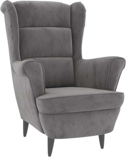 Fluwelen Fauteuil, Woonkamerfauteuil, Fluwelen Relaxfauteuil met Hoge Rugleuning, Loungestoel, Gestoffeerde Fauteuil voor Woonkamer, Slaapkamer, Studeerkamer, Logeerkamer (Lichtgrijs #10)