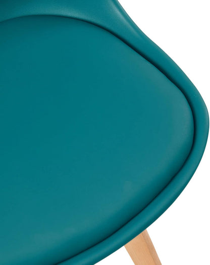 EGGREE Scandinavische eetkamerstoel, SGS-getest, gestoffeerde keukenstoel, retro-bureaustoel met poten van massief beukenhout, roze fumé + turquoise + mintgroen + paarsgrijs, set van 4 stoelen