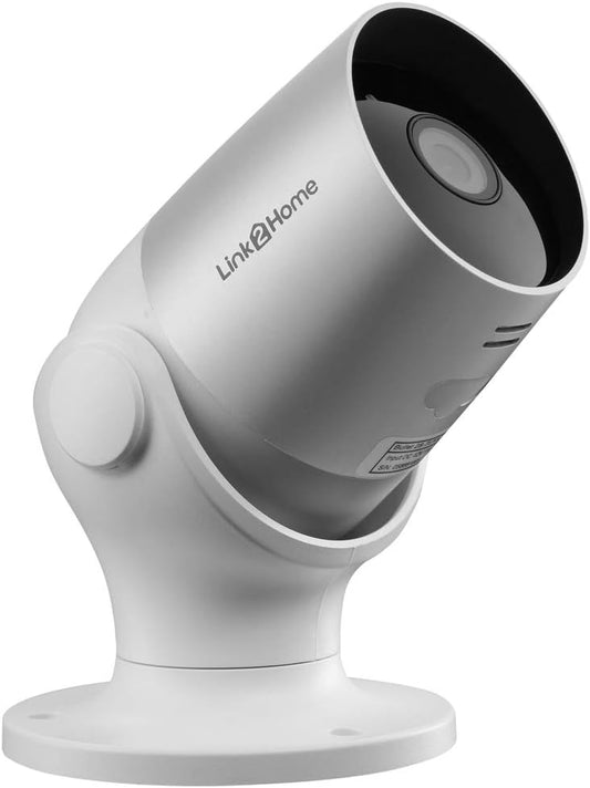 Link2Home Weerbestendige WiFi-camera voor buiten, voor thuisbeveiliging, bewaking, cameratoezicht, geen hub nodig (zilver)