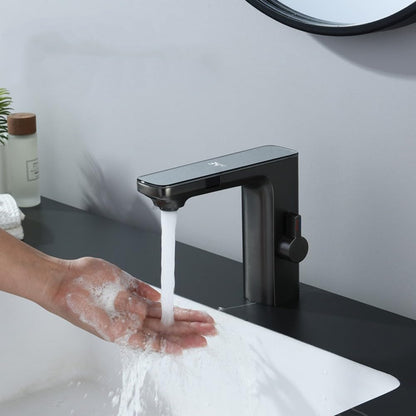 Smart Sensor Wastafelkraan, Badkamer Wastafel Sensor Kranen Digitaal Display Screen Warm Koud Water Mengkraan, Touchless Automatische Kraan 1/2" (Chroom)