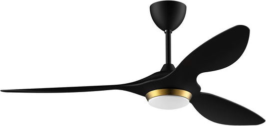 reiga 132cm Zwart-Goud Moderne Plafondventilator met Verlichting en Afstandsbediening, Slim WiFi, 3 Bladen, Stille DC-motor voor Woonkamer, Slaapkamer, Terras, Garage