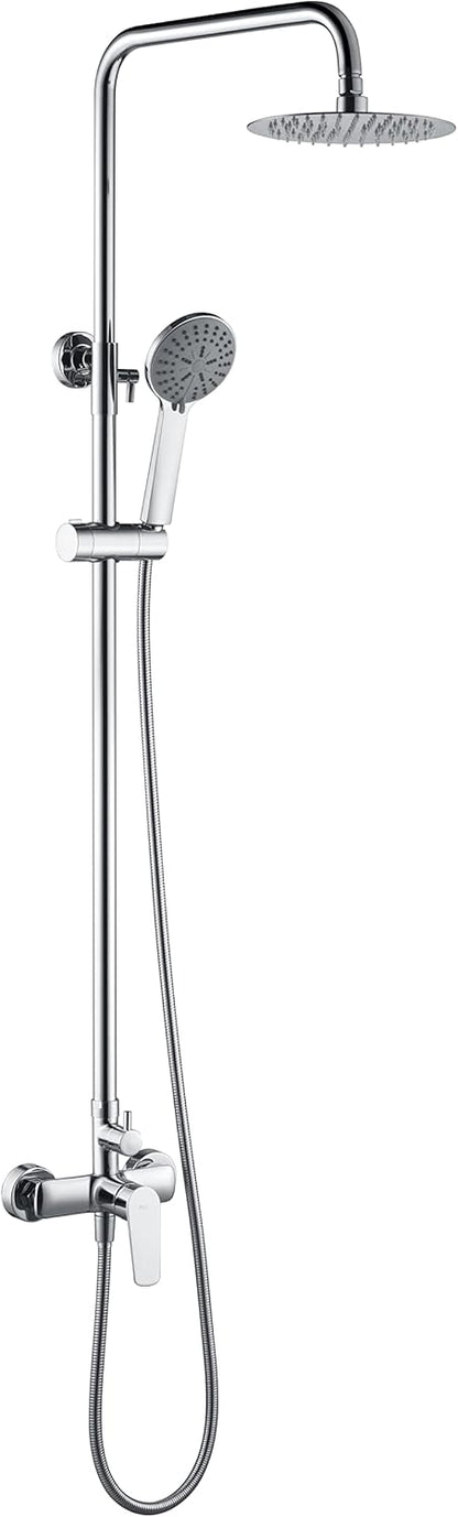 Doucheset – Douchekolom – Regendouche – Handdouche – Douchestang – Verstelbare Hoogte 95-132 cm – Chroom Roestvrij Staal