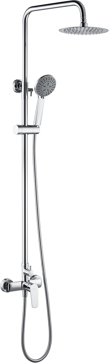 Doucheset – Douchekolom – Regendouche – Handdouche – Douchestang – Verstelbare Hoogte 95-132 cm – Chroom Roestvrij Staal