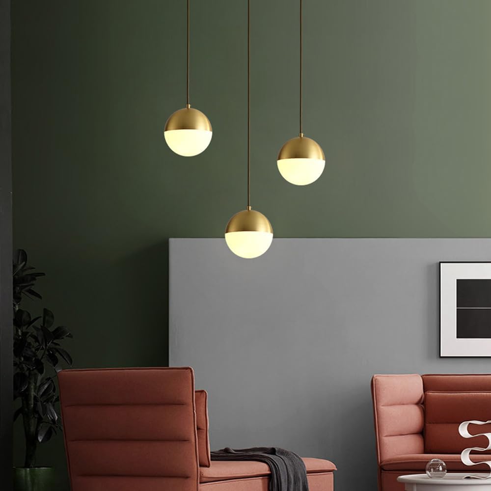 3-Lichts Hanglamp – Cluster Hanglamp – Design Hanglamp – Eettafel Lamp – Plafondlamp – Witte Glazen Bollen – Koperkleurig Metalen Frame – Verstelbare Hoogte 1 Meter