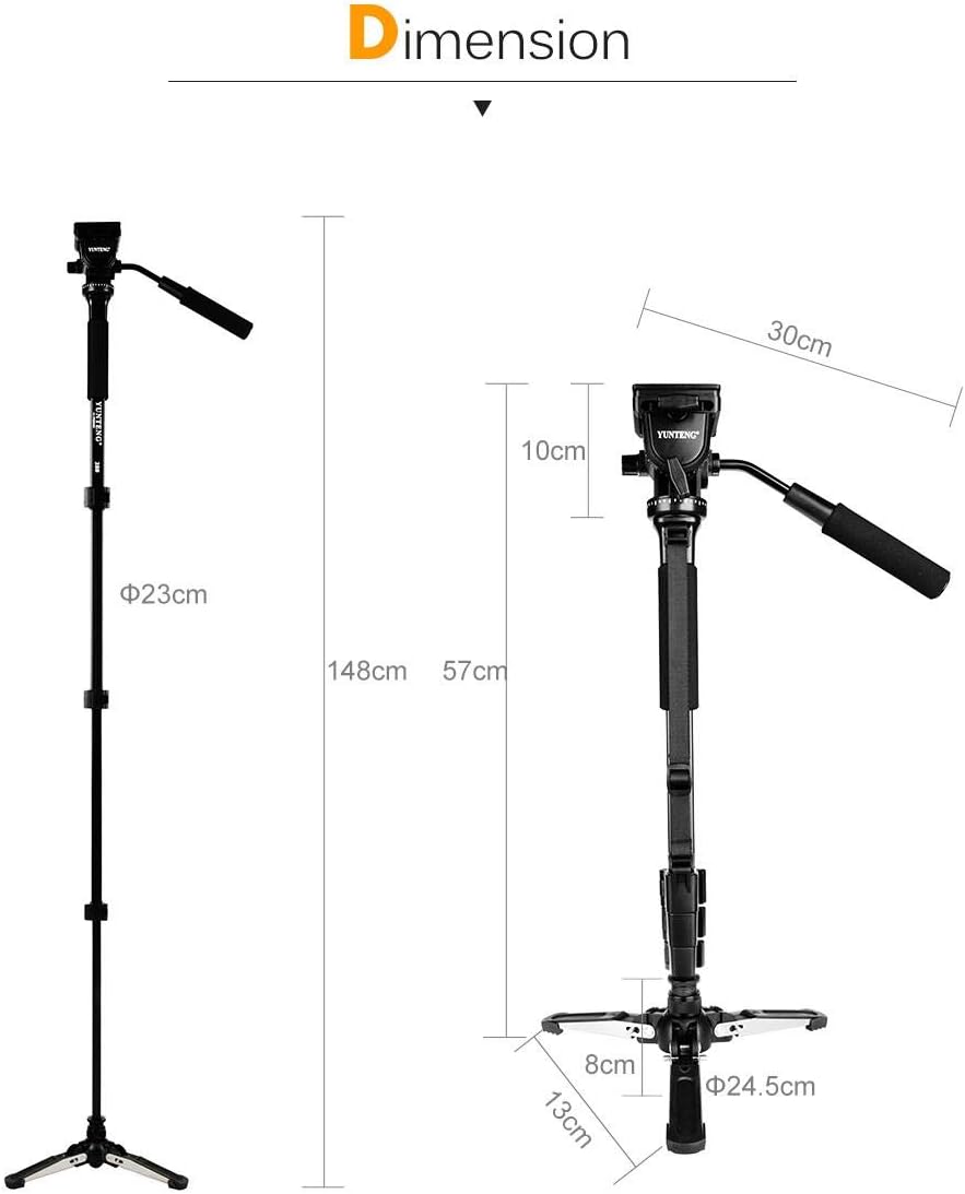 Monopod – Eenbenig Statief – Camerastatief – Fotostatief – Videostatief – Draaibare Basis – Tot 3 Kg Draagvermogen