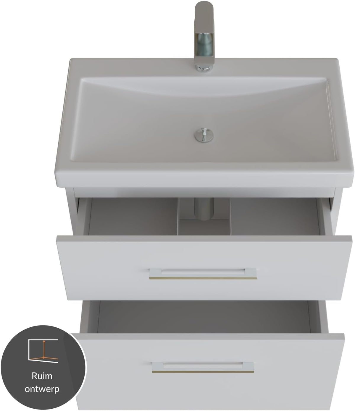 Planetmöbel Bathroom Furniture Set Sink with Bathroom Furniture 63 x 60 x 36.5 cm, Mirror Cabinet 60 cm with LED Lighting (Matt Black) & Socket, Modern Bathroom Furniture, White - QUORE