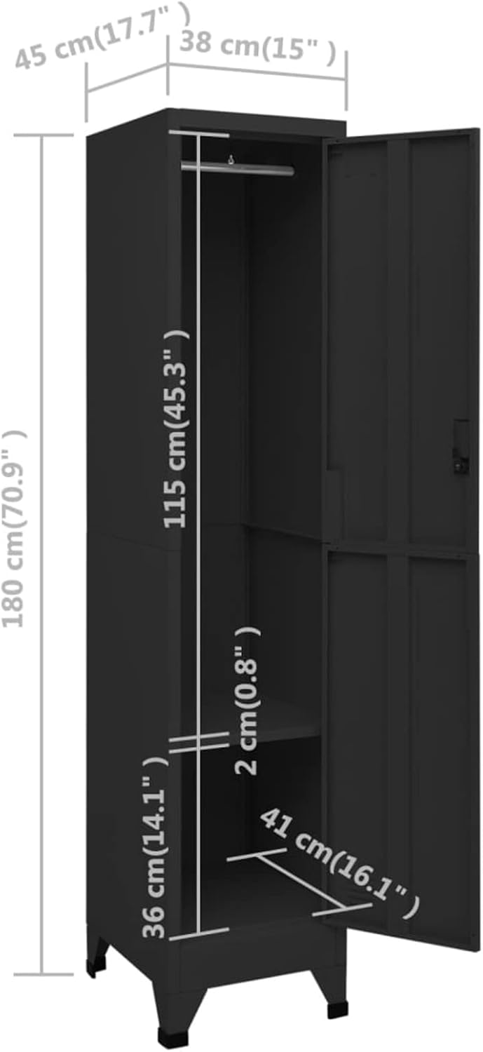 Safe Box Black 38x45x180cm Steel,Worker Lockers,Metal Locker,Thin Storage Cabinet - QUORE