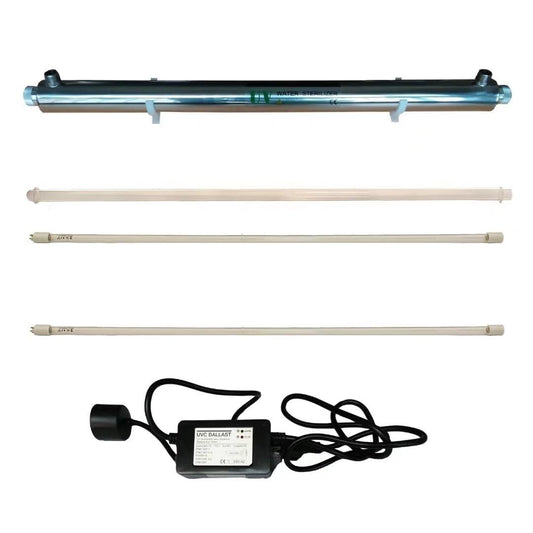 UV55W-2L 12GPM Waterzuiveraar voor de zuivering van het hele huis, 3/4 "mannelijke ingang/uitgang (voeg 1 extra filter toe)