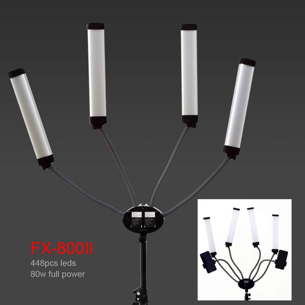 FX-800II Opvouwbare 50W 3200K-5500K LED-videostudio met vier armen, ringlamp met USB-oplaadpoort en statief van 200 cm, voor telefooncamera, YouTube, make-upvideo's