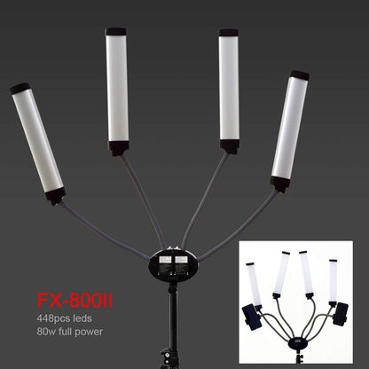 FX-800II Opvouwbare 50W 3200K-5500K LED-videostudio met vier armen, ringlamp met USB-oplaadpoort en statief van 200 cm, voor telefooncamera, YouTube, make-upvideo's