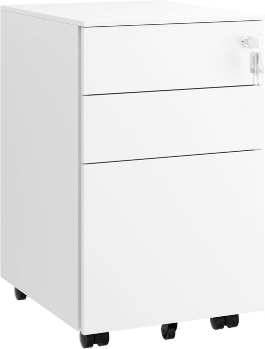Rolcontainer met laden, mobiele archiefkast onder bureau, afsluitbare bureaukast, printtafel, 3 laden, 4 sleutels, voorgemonteerd, kantoor, thuiskantoor, voor A4/Legal/Letter