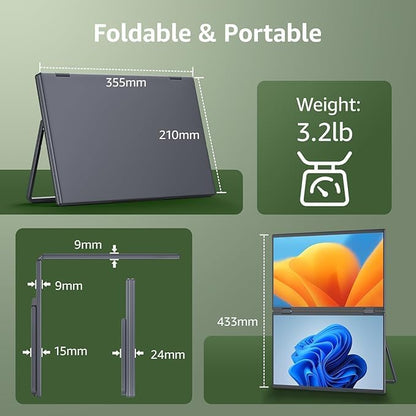 cocopar Laptop Screen Extender - Double 15.6 inch 1080P Dual Screen Monitor with Speaker HDMI USB-C Triple Monitor for Laptop MacBook Surface PC Xbox PS5 with Kickstand, VESA Mountable - QUORE